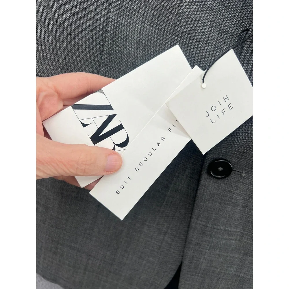 Zara Blazer Jacket Sport Coat Mens Sz 42 Grey Regular Fit Suit NWT